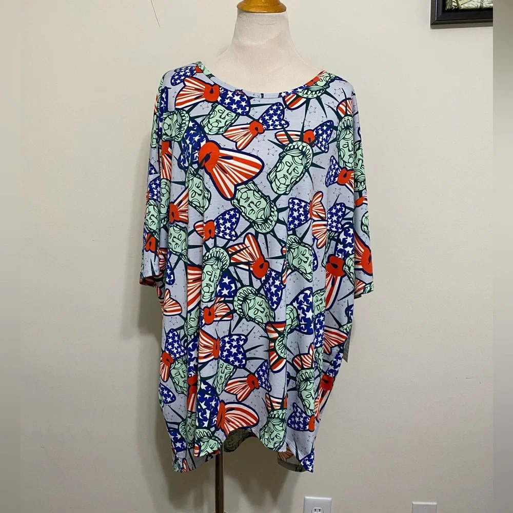 LuLaRoe Irma Top NWT Tunic Dress Printed Patriotic 4th of July Shirt size 3XL